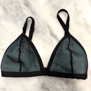 H&M Mesh Overlay Adjustable Strap Triangle Bikini Swim Top Black Blue Size 14